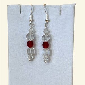 Silver .925 Red and Clear Crystal Earrings